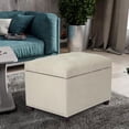thumbnail image 2 of 24" Storage Ottoman, Fabric Ottoman Foot Rest Stool with Hinged Lid, Tufted Rectangle Upholstered Footstool, Load Up to 350 lb, for Living Room, Bedroom, Dorm, Beige, 2 of 6