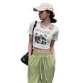 thumbnail image 1 of Blusa informal para mujer, top corto para mujer, top corto retro para mujer, top corto de manga corta con integración sin costuras, 1 of 9