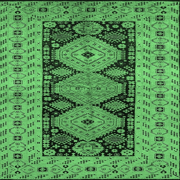Ahgly Company Indoor Square Oriental Emerald Green Traditional Area Rugs, 6' Square