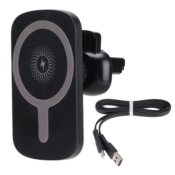 Cargador de coche inalámbrico magnético C14 de 15 W para teléfonos móviles IPhone, cargador de ventilación de coche duradero, color negro