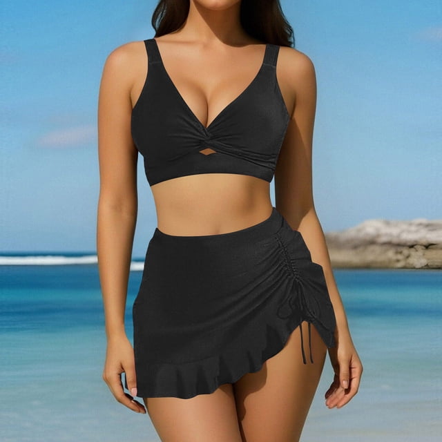 Trajes de baño para mujer, bikinis de cintura alta con cuello en V y cordón ajustable, traje de baño fruncido, conjunto dividido, trajes de baño para mujer, trajes de baño para mujer, traje de baño pa