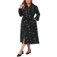 thumbnail image 4 of Agnes Orinda Plus Size Halloween Outfits Womens Polo Long Sleeve Belted Midi Dress Flowy Floral Pattern Dress with Pockets Casual Fall 2X Black, 4 of 8