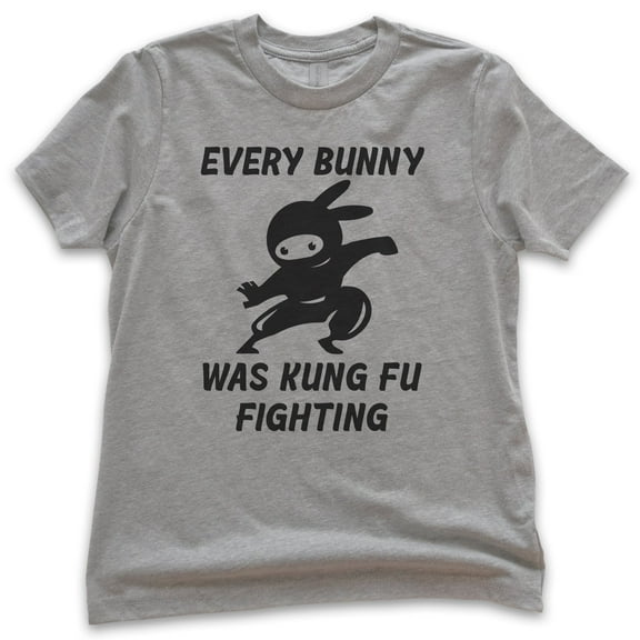 Kids Every Bunny Was Fung Fu Fighting Shirt, Youth Kids Boy Girl T-Shirt, Easter Rabbit Bunny Shirt, Ninja Shirt, Dark Heather Gray, Medium