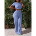 thumbnail image 2 of AURA Womens Plus Size Two Piece Outfit Wrinkled Strap Top and Pants Set Casual Summer Bigsize Matching Set, 2 of 6