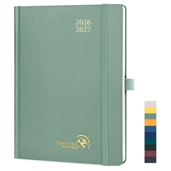 POPRUN Academic Planner 2026-2027, 6.5"x 8.5", (Jul.26-Jun.27) Weekly Monthly Appointment Book with Hourly Time Slots, Hardcover & Monthly Tabs, 100GSM Thick Paper - Midnight Green
