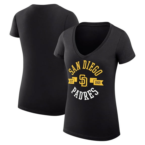 Women's G-III 4Her by Carl Banks Black San Diego Padres Super-Slim Fit Lightweight City Graphic V-Neck T-Shirt