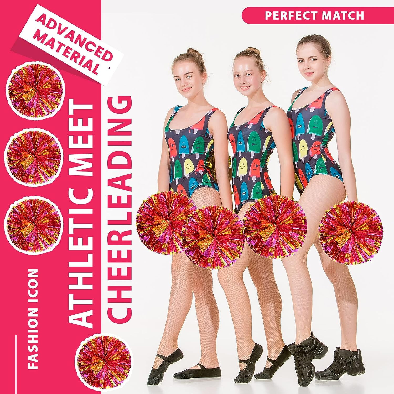 LINLIN 4 PCS Metallic Cheerleading Pom Pom for Team Spirit Sports Dance Cheering Kids Adults
