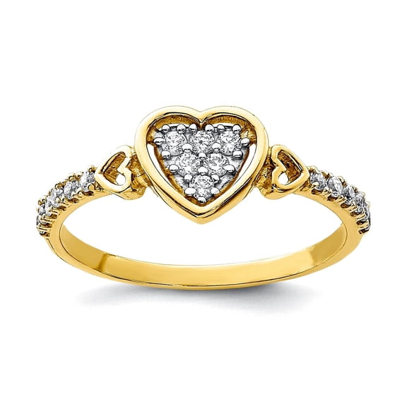 10k Solid Yellow Gold Cubic Zirconia Fancy Love Heart Ring Size 7.00 Statement Ring for Women