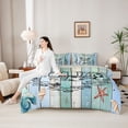thumbnail image 4 of Castle Fairy Beach Camper Art Bedding Comforter Set 7 Pieces for Adults, Adventure Theme Full Bedding Set for Bedroom, Blue White,Grey Reversible, 4 of 7