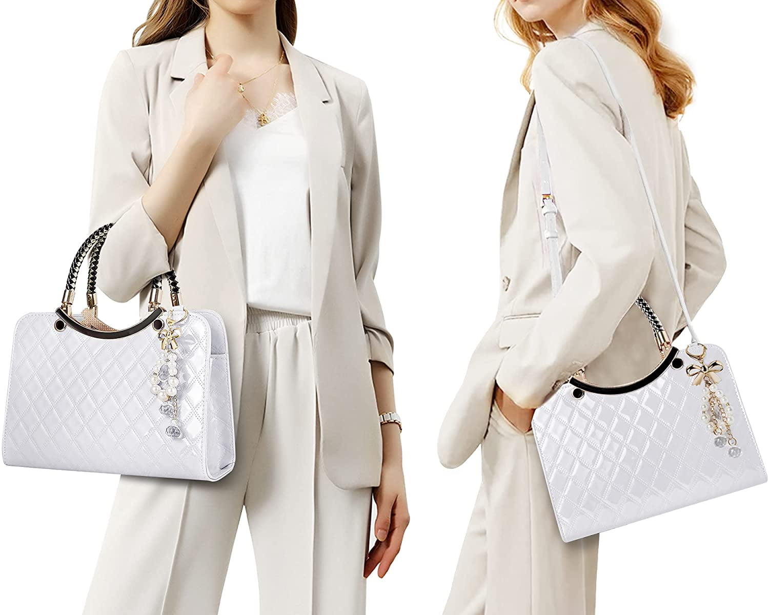 LJOSEIND Shiny Patent Leather Handbags Shoulder Bags Fashion Satchel Purses  Top Handle Bags for Women