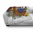 thumbnail image 3 of Graffiti Soft Flannel Fleece Throw Blanket, Cartoon Animals Stars Fish Skulls Cat Bird on Brick Wall Kids Design, Cozy Plush for Indoor and Outdoor Use, 50" x 70", Multicolor, by Ambesonne, 3 of 6