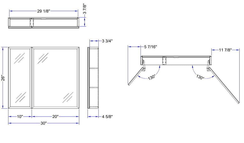 Taimei DIY Wall 2-Door Frameless Mirror Medicine Cabinet 30" Wx26" Hx4.5/8” D with Beveled edges, Color Satin, Bathroom Mirror Cabinet with Adjustable 2 Glass Shelves, Storage Cabinet by FOCA US