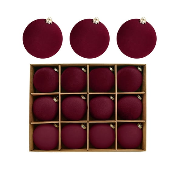 Staron Velvet Ornaments for Christmas Tree, 12PCS Red Christmas Ornaments Flocked Xmas Tree Ornaments Hanging Ball for Christmas Tree Decorations