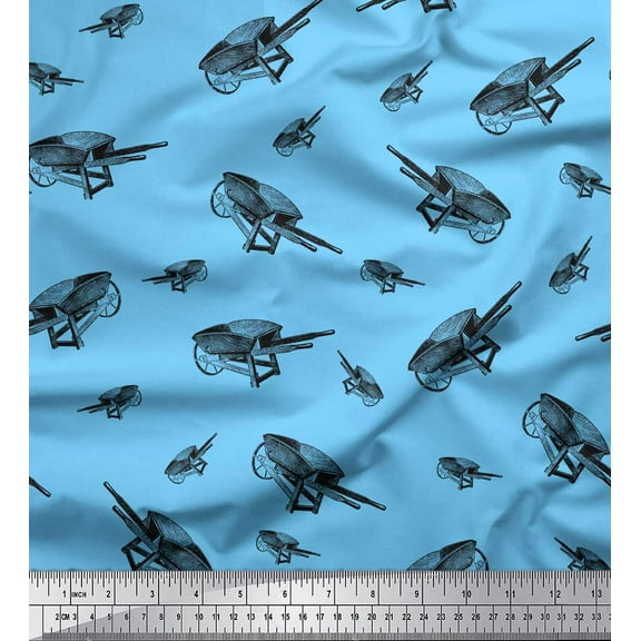 Soimoi Blue Cotton Voile Fabric Trolley Garden Accessories Printed Fabric 1 Yard 42 Inch Wide