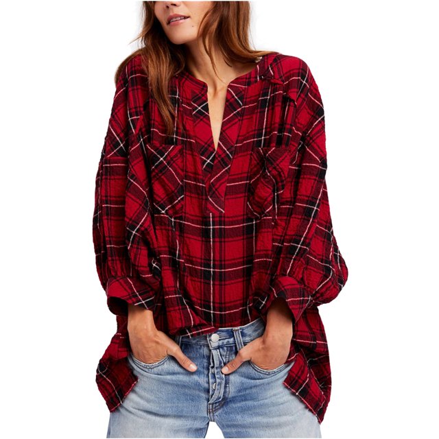 Blusa tipo túnica Free People a cuadros Rojo Mediano