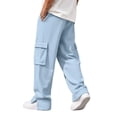 thumbnail image 3 of Gtoiithly Mens Solid Cargo Jogger Pants, Elastic Drawstring Waist Loose Wide Leg Sweatpants, Multi Pocket Casual Street Fashion Long Trousers Light Blue L, 3 of 8
