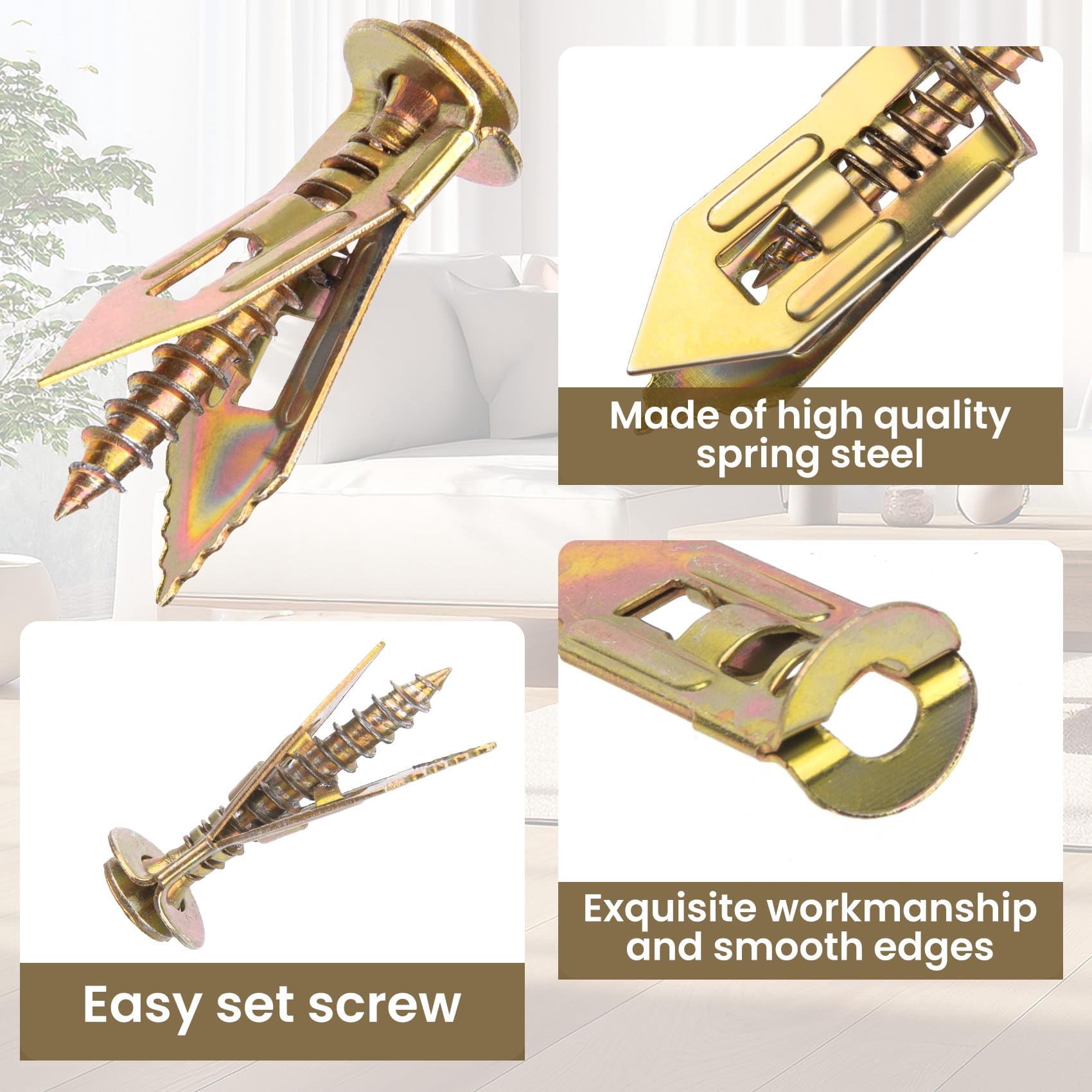 40pcs Self-Drilling Drywall Anchors with 40pcs Screws, Heavy Duty Metal Expansion Screws, Dry Wall Anchors for Gypsum Boards, Cabinets- Gold
