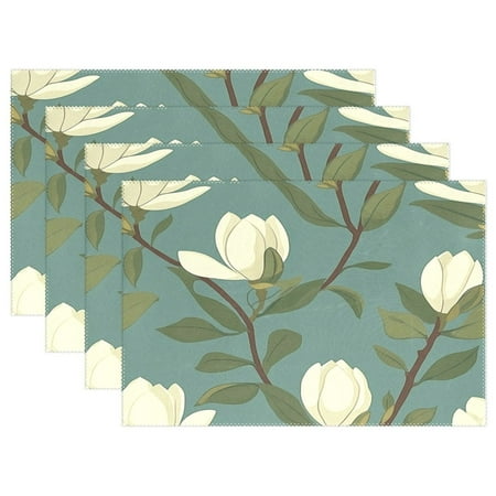 

Elegant White Magnolia Branches 4-Piece 12x18in Heat-Proof Place Mats Set Non-Slip for Family Dining