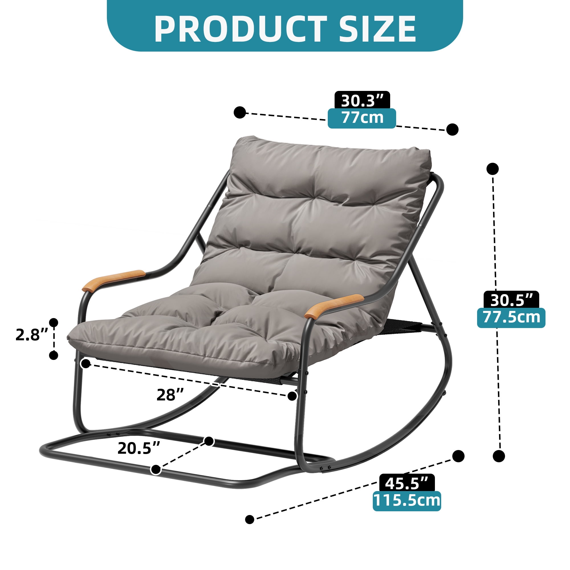 Uforic Oversized Outdoor Rocking Chair, All-Weather Patio Lounge Rocker with Removable Cushion, Suitable for Porch, Lawn, Garden and Backyard, Black