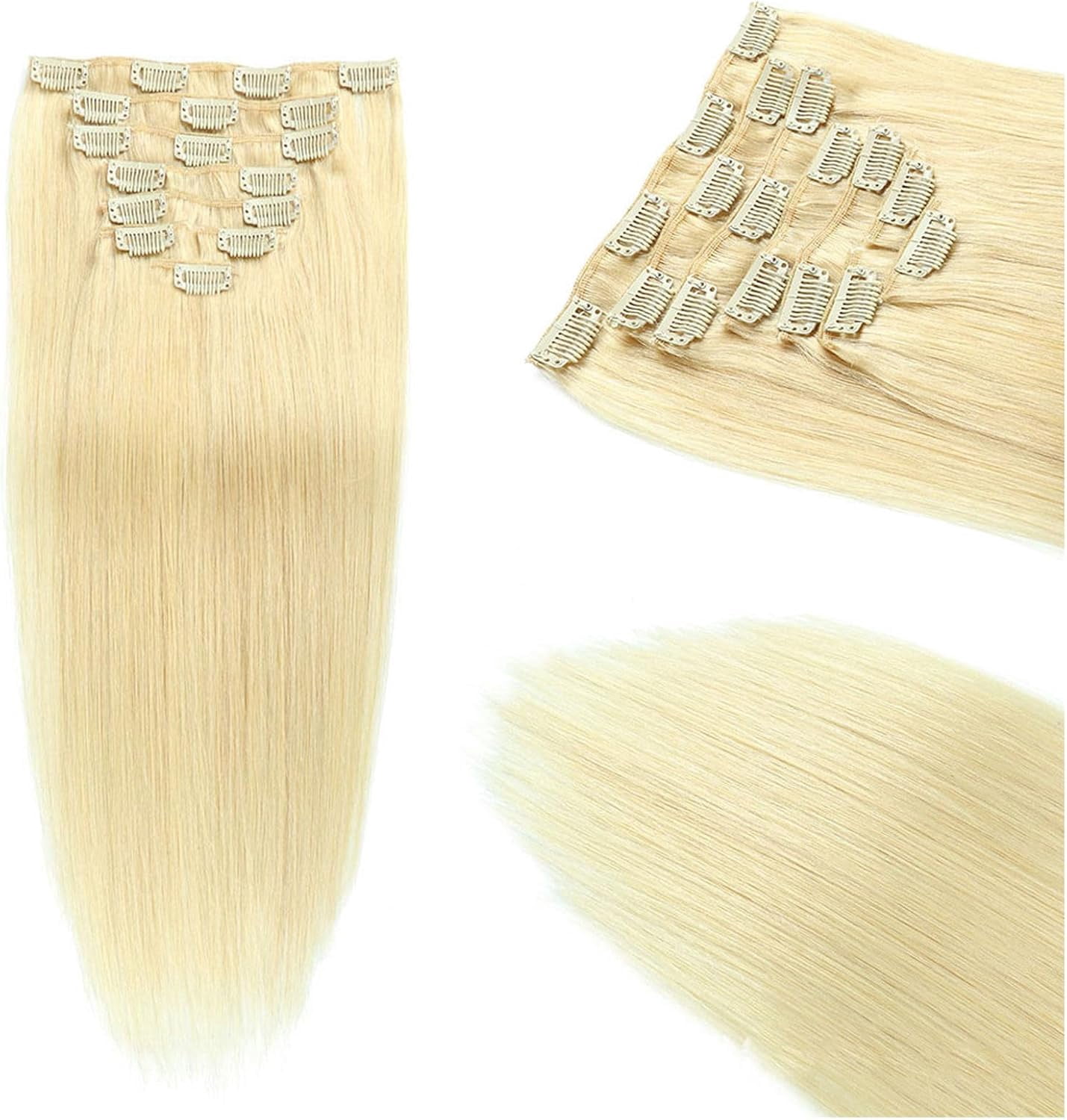 Aorsher Clip in Hair Extensions Remy Human Hair for Women Silky Straight Human Hair Clip in Extensions 70grams 7pieces 14inch Bleach Blonde