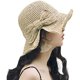 thumbnail image 3 of Sombrero plegable de paja plegable, gorra de verano con moño para mujeres niñas, correa ajustable (beige + caqui) brillar Electrónica, 3 of 6