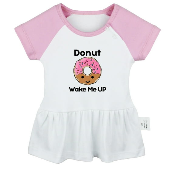 Donut Wake Me UP Funny Dresses For Baby, Newborn Babies Skirts, Infant Princess Dress, 0-24M Kids Graphic Clothes (Pink Raglan Dresses, 6-12 Months)