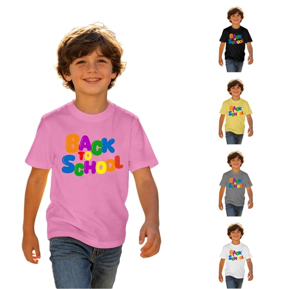 RUTAYY Boys Short Sleeve T-Shirt Back To School Letter Print Crew Neck Casual Summer Top Pink