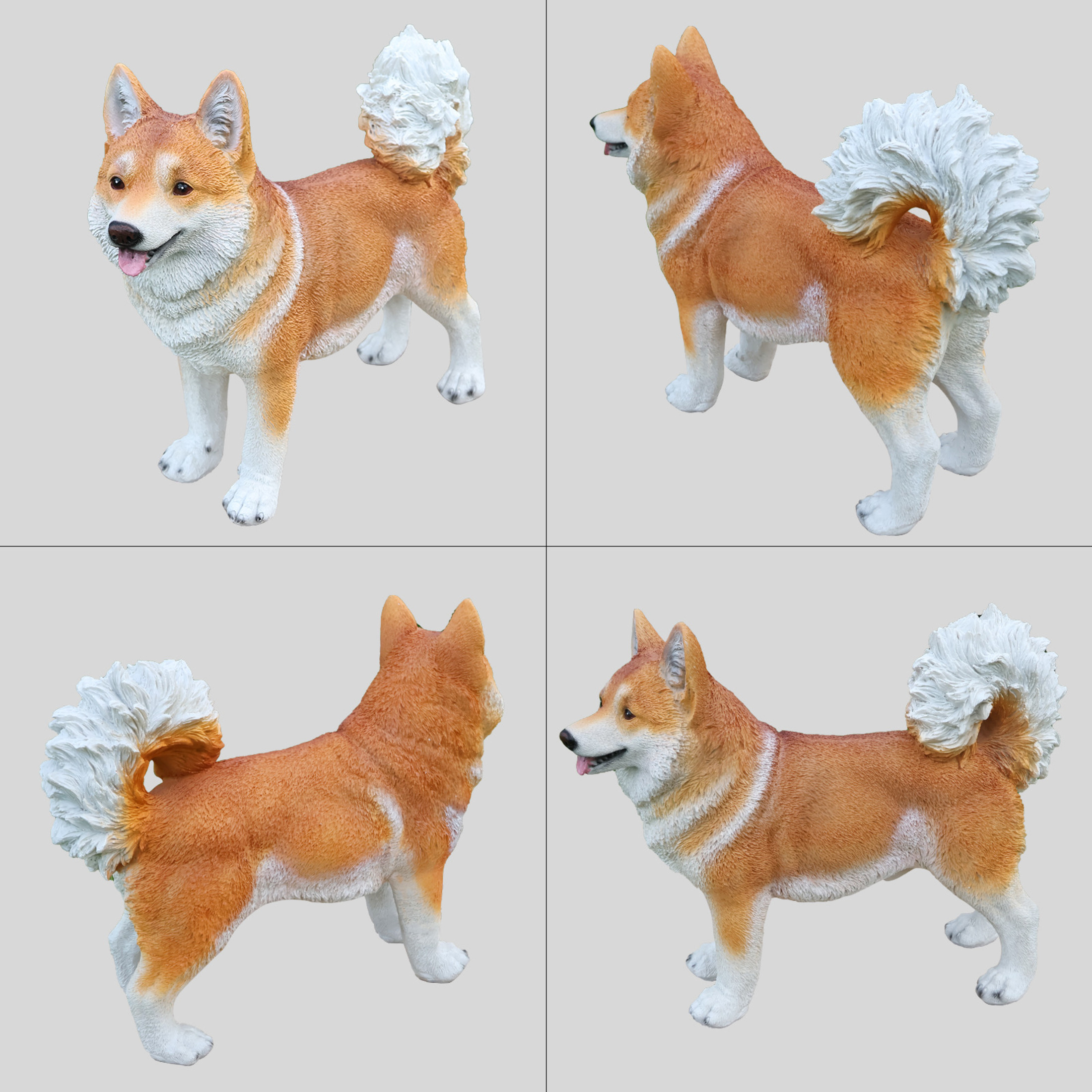 Noble House Lifelike Staning Shiba Inu Statue, Realistic Resin Animal Figurine for Outdoor Garden Decor, Brown White