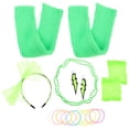 thumbnail image 4 of 1 juego de disfraz retro de los 80, collar verde neón, diadema de encaje, pendientes y calentadores de piernas para mujer, ideal para fiestas temáticas de los 80, Halloween, eventos de cosplay, 4 of 7
