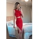 thumbnail image 4 of Vestido PRETTYGARDEN Rojo Midi Ajustado con Corte Grande, 4 of 5
