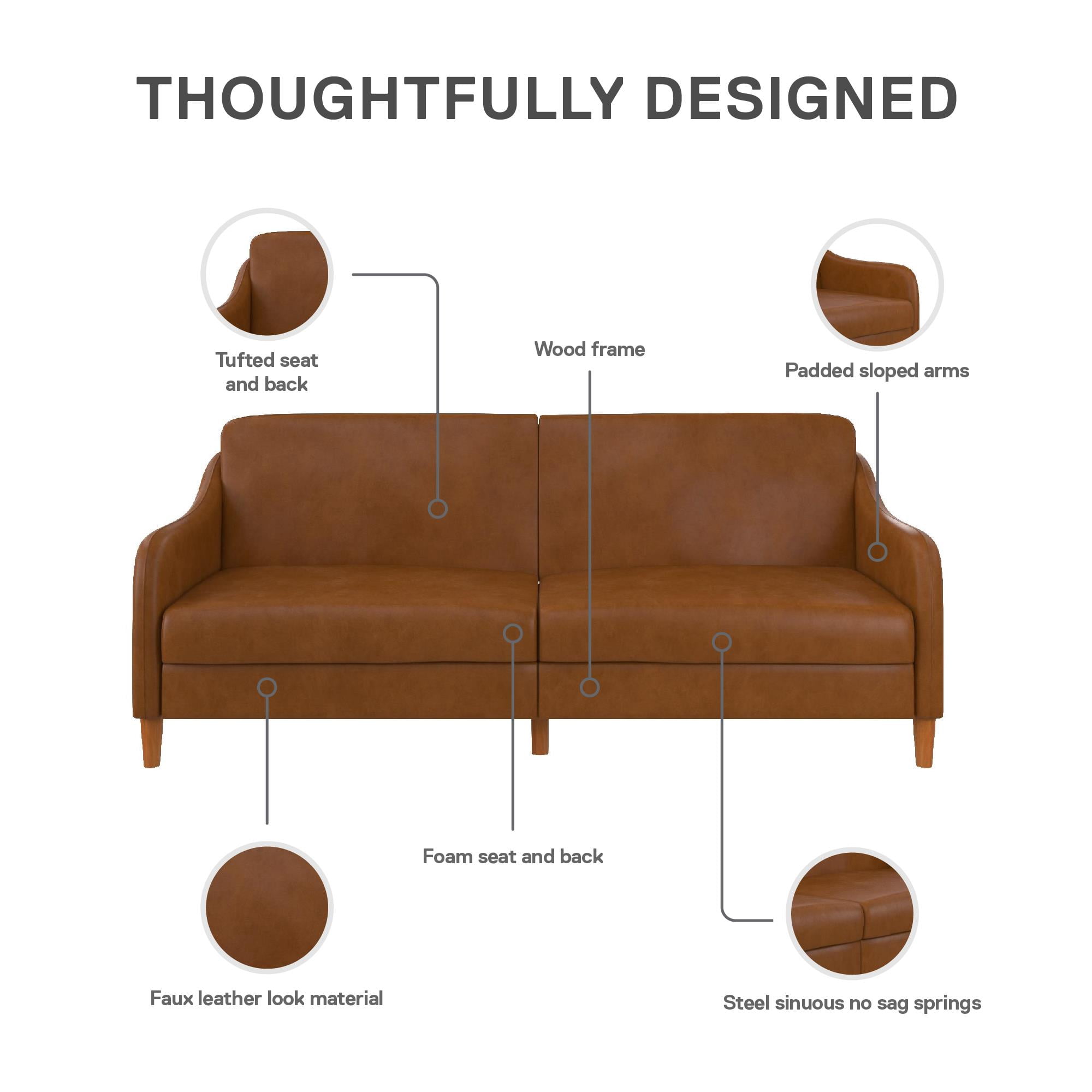 DHP Jasper Coil Futon, Camel Faux Leather