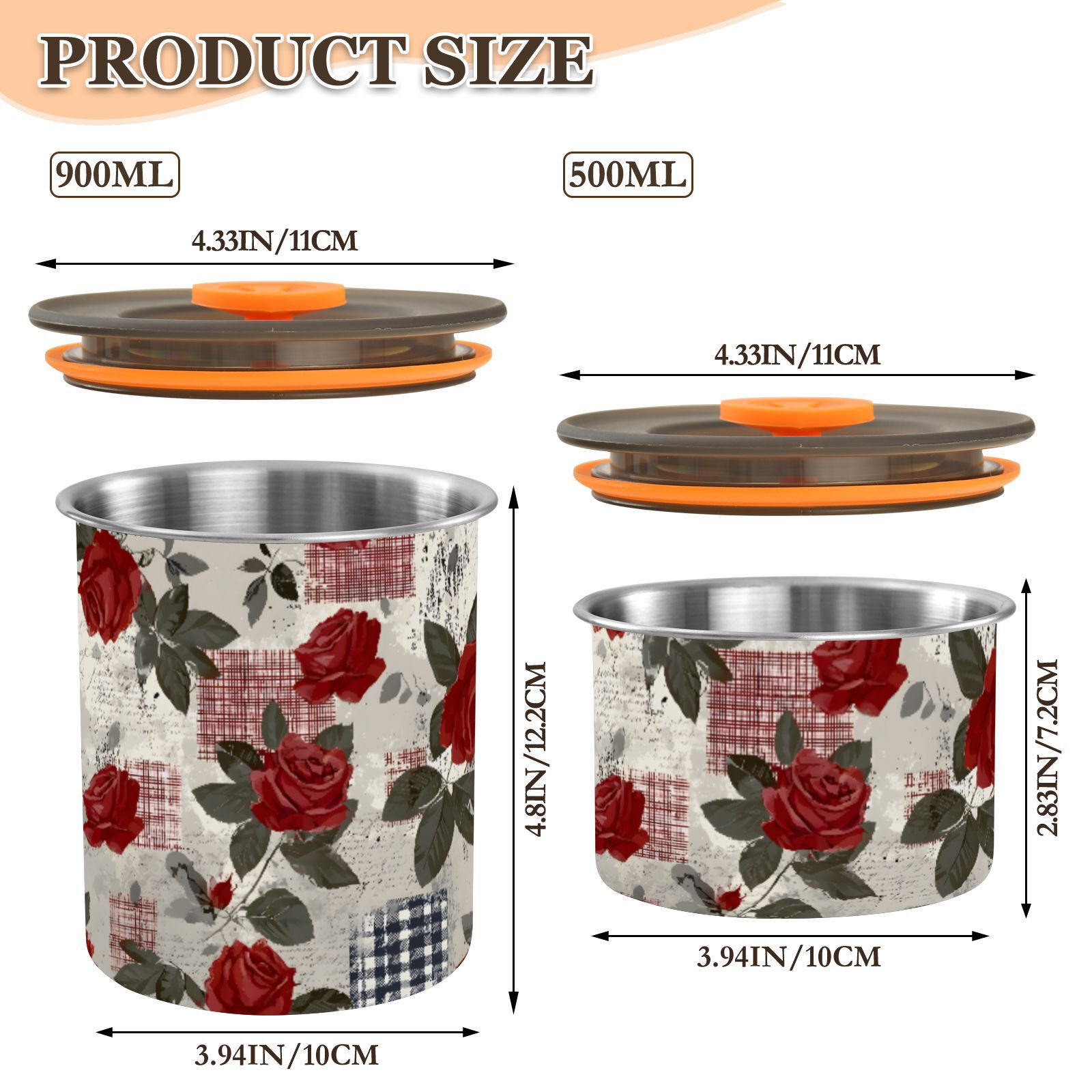 Retro Rose Flower Airtight Coffee Bean Canister 30oz Food Storage Containers with Lids For Gournd, Tea, Sugar, Flour, Rice, Cereal, Candy Cookie Jar