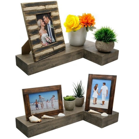 Excello Global Products Wooden L Shaped Floating Shelves: Ready to Hang Home Decor for the Living Room, Bedroom, Office, Kitchen or Bathroom (2 Pack) - EGP-HD-0373