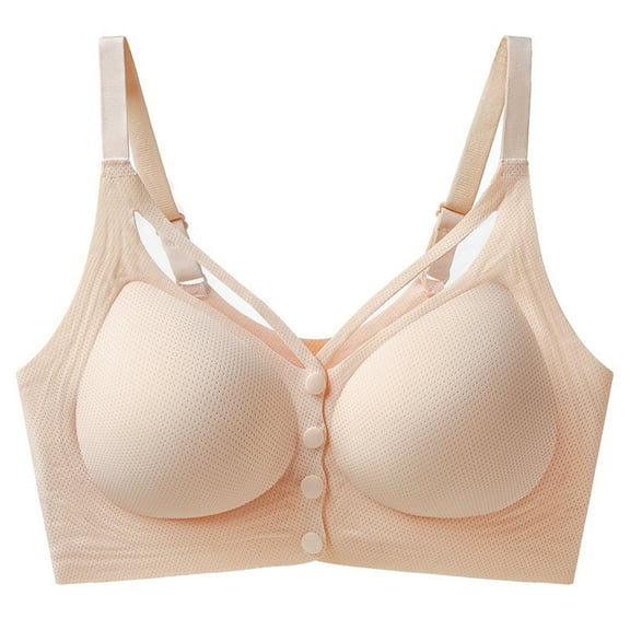 Qulqfy Support Bra for Women Beige Push Up Front Closure Wireless Plus Size Full Coverage Padded Bras Tshirt Bra L