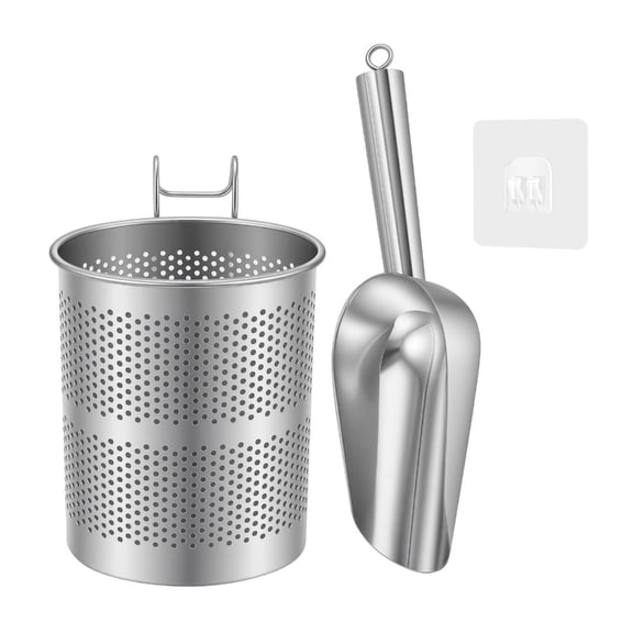 Stainless Steel Ice Scoop with Holder for Freezer, Ice Scoop and Draining Stand Set, Food Grade Kitchen Spoon for Ice Bin Home Bar（1 Set, Silver）