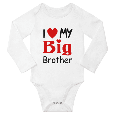 

I Love My Big Brother Cute Baby Long Sleeve Girl Boys Romper Print Jumpsuit (White 12-18M)