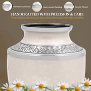 Aluminum Handcrafted Urn - Elegant Keepsake Holder for Adult Human Ashes (Ivory Mist & Pewter)