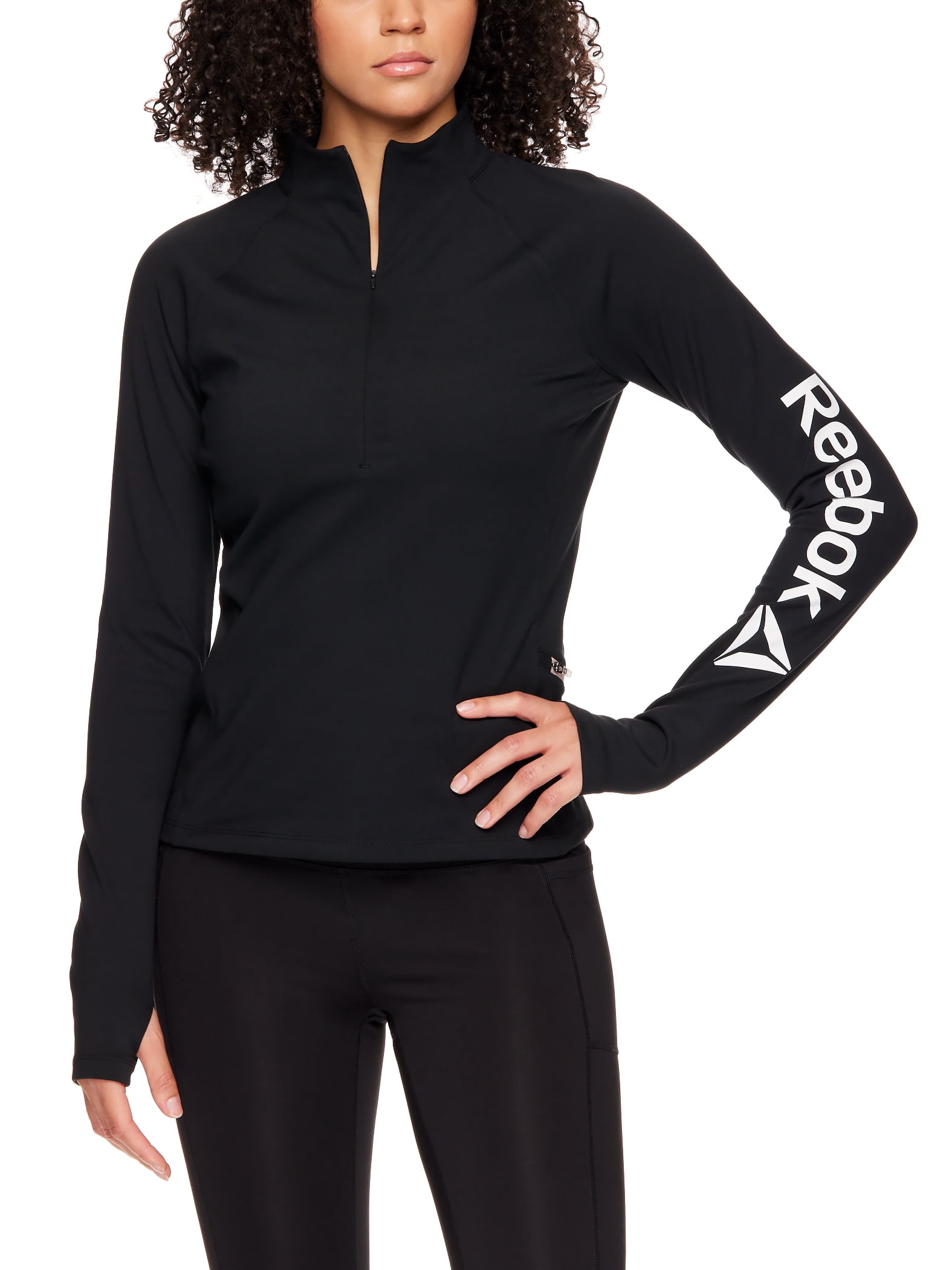 Reebok Women's Focus Cropped Performance 1/2 Zip with Front Invisible Zipper and Zipper Pocket