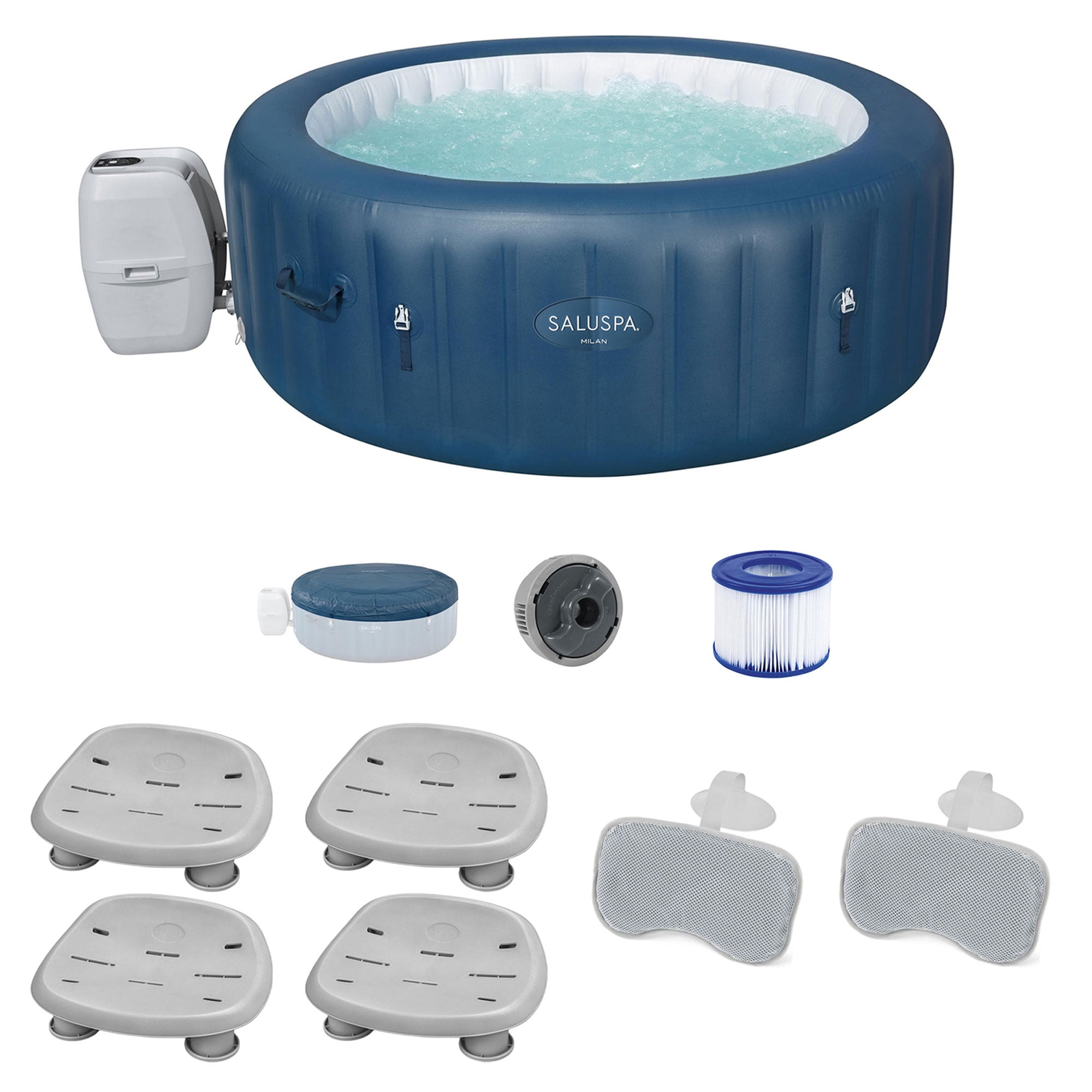 Bestway SaluSpa Milan Hot Tub w/Set of 4 Spa Seats and 2 Pillows