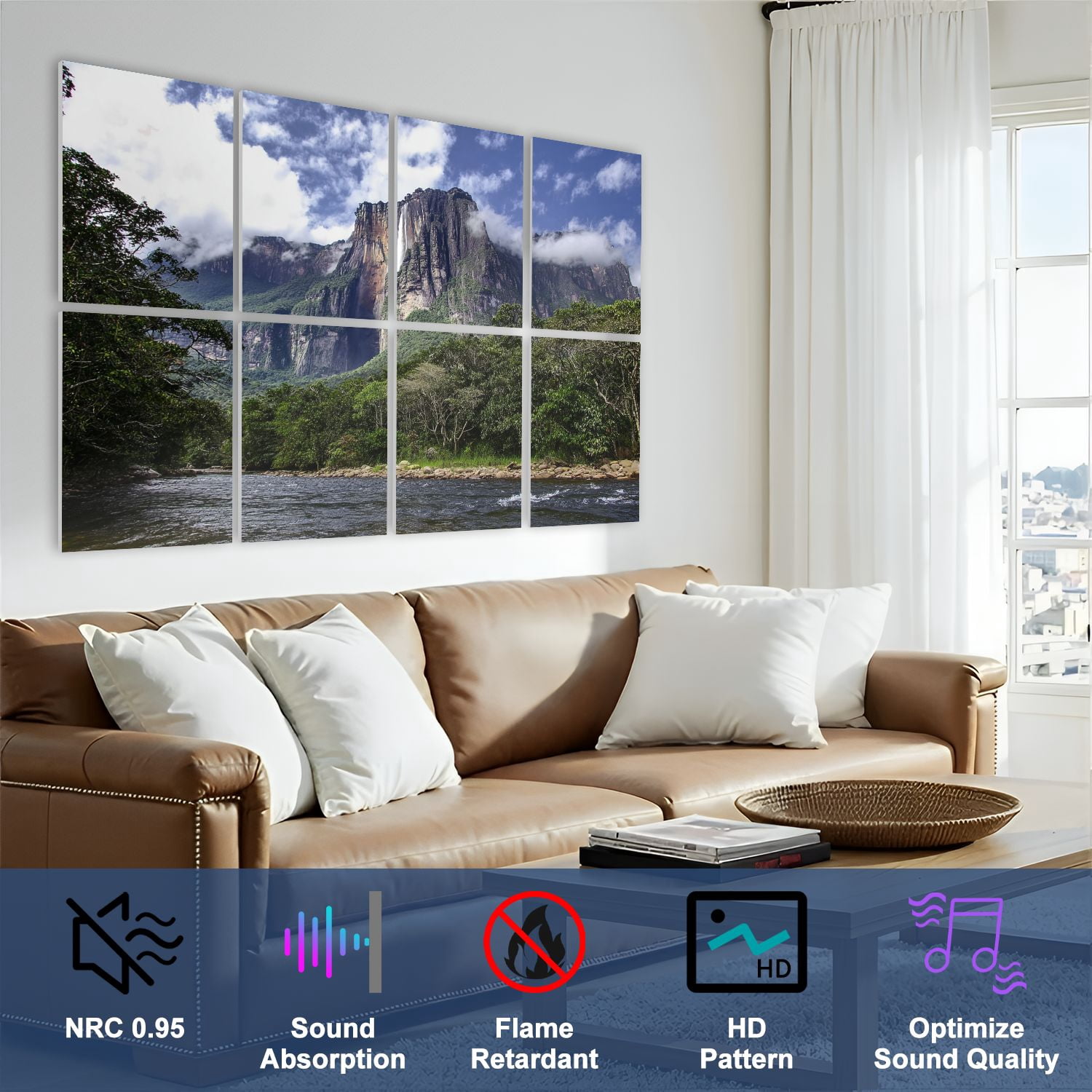 8 Pack Art Acoustic Panels Sound Absorbing falls Canaima National Park Venezuela Decorative Soundproof Wall Panels Self Adhesive for Nursery Game Room Bedroom 48"x32"