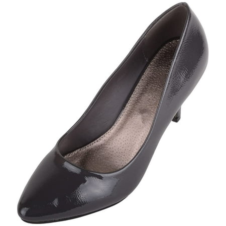 ABSOLUTE FOOTWEAR Womens Slip On Faux Leather Heeled Smart Formal Work College Suit Shoes with Leather Insock - Grey - US 6