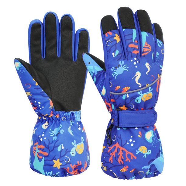 Guantes de esquí de invierno para niños de cinco dedos alargados, cálidos, forrados con vellón, de algodón grueso, impermeables, para niños y niñas