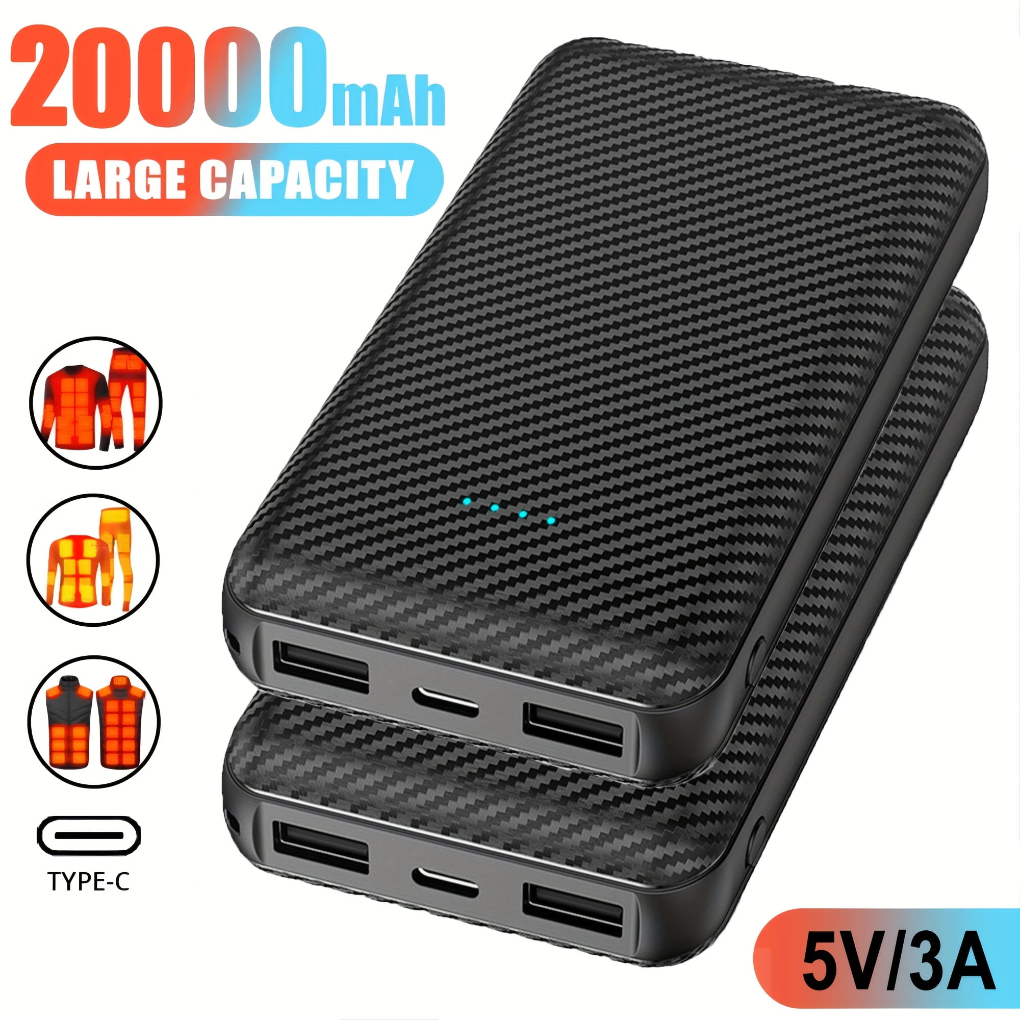 20000mAh Power Bank Heated Vest 5V 3A Output Power Bank Heated Jacket Battery Charger External Battery winter Heating Scarf Socks Power Bank, Portable Energy Solution, Outdoor Heating Gear