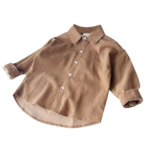 XIMIN Toddler Boys Woven Cotton Button Up Dress Shirt Kids Long Sleeve Linen Design Shirt Solid Color T-Shirt Soft Trendy Blouses Simple Tops Tees