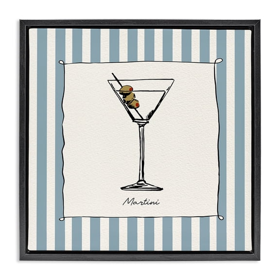 Stupell Industries Contemporary Martini Summer Stripes Black Floating Frame Canvas Art, 18 x 18, by Susan Jill