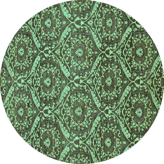 Ahgly Company Machine Washable Indoor Round Abstract Turquoise Blue Modern Area Rugs, 5' Round