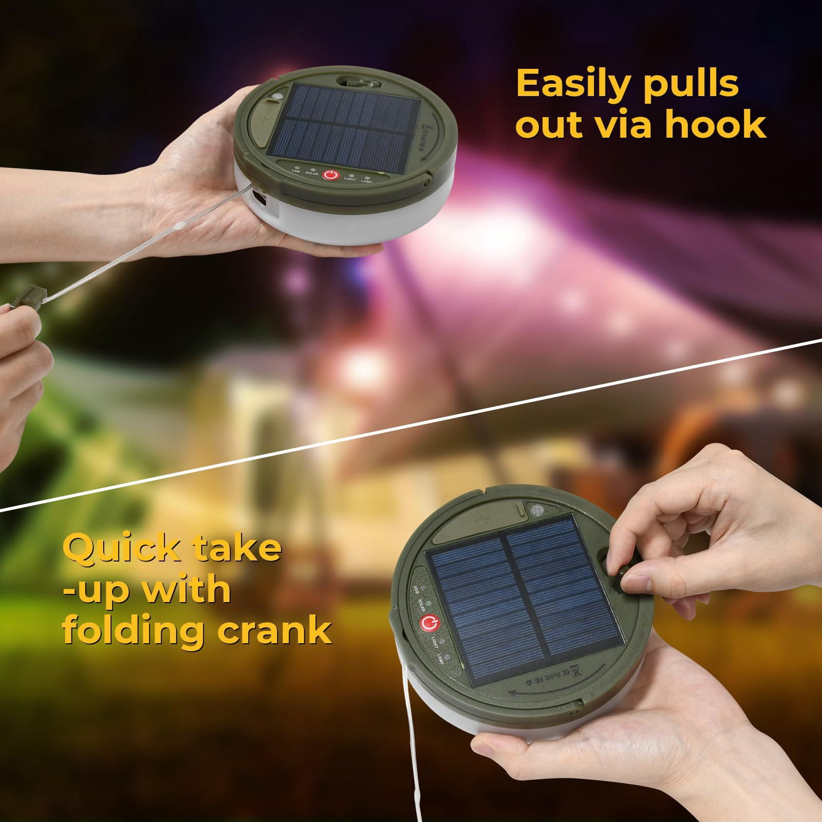 XL Solar Camping String Light, 32.8FT Rechargeable Waterproof LED Hanging Light for Outdoor