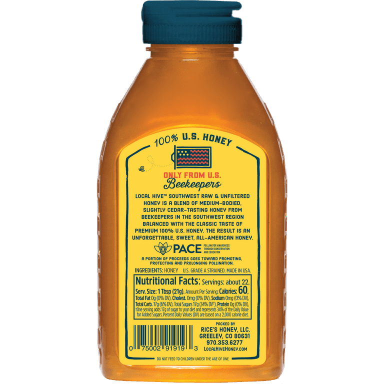 Local Hive, Raw & Unfiltered, 100% U.S. Southwest Honey Blend, 16 oz Bottle
