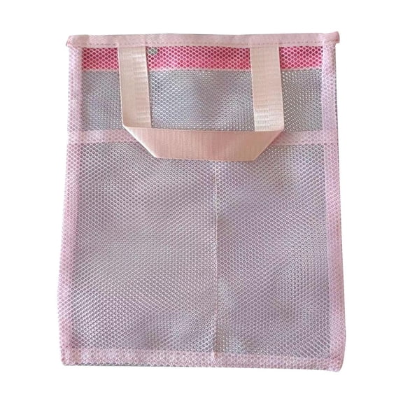 Wxqbjtam Mesh Beach Tote Bag Portable Lady Travel Cosmetics Storage Bag Make up Organizer Pink