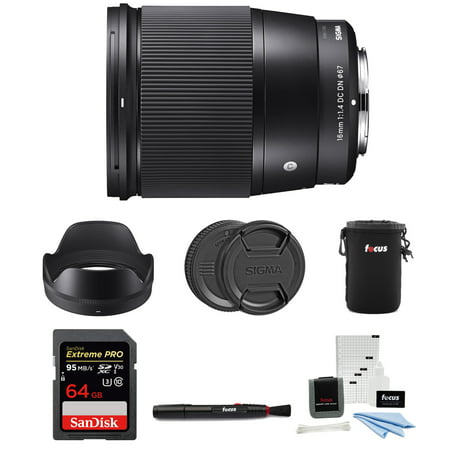 Sigma 16mm f/1.4 DC DN Contemporary Lens for Sony E-Mount with 64GB